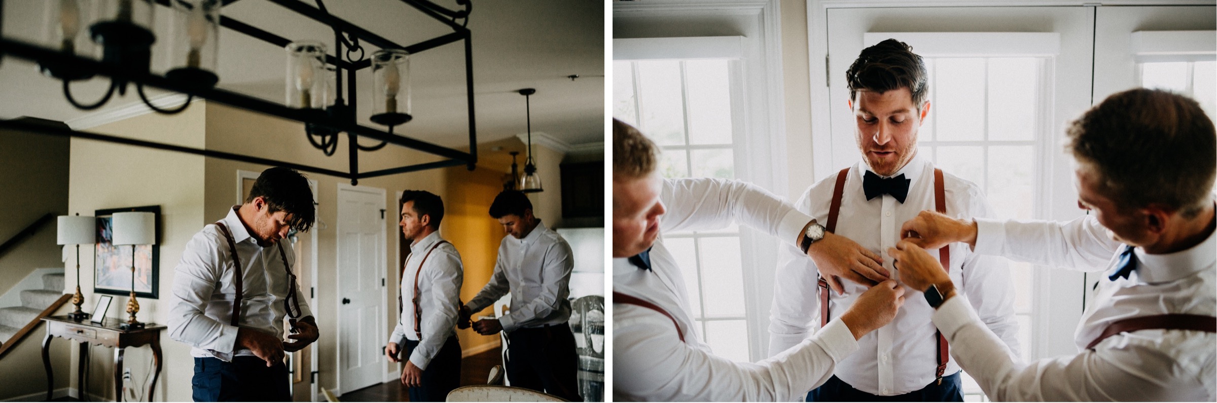 groom and groomsmen getting ready during the getting ready portion of the wedding day timeline