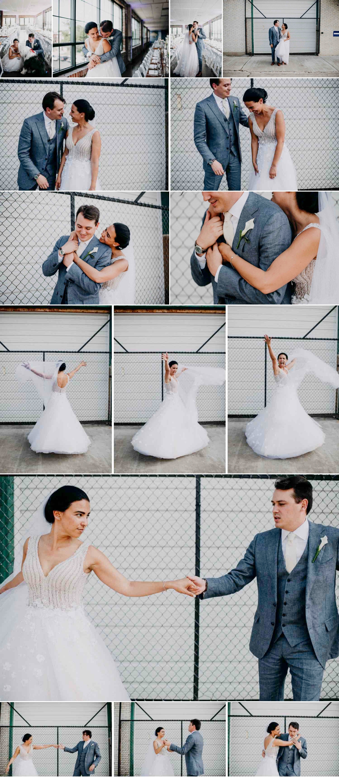 collage of portraits of the bride and groom outside of Jefferson Underground Gallery